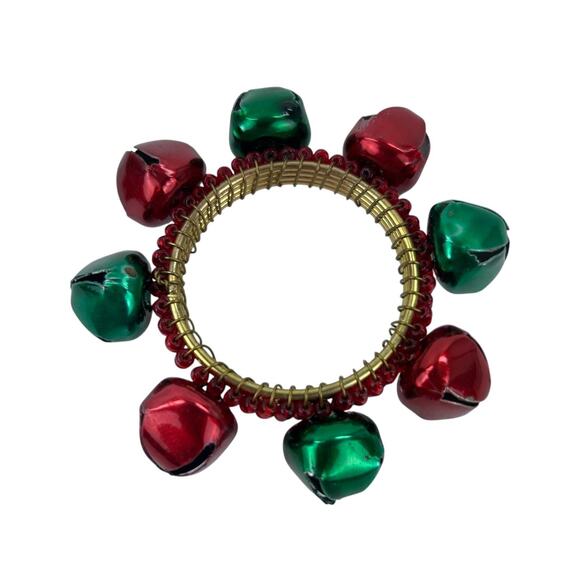 8 Christmas Jingle Bell Napkin Ring Red and Green Holiday Table Decor Red Metal - Picture 2 of 2